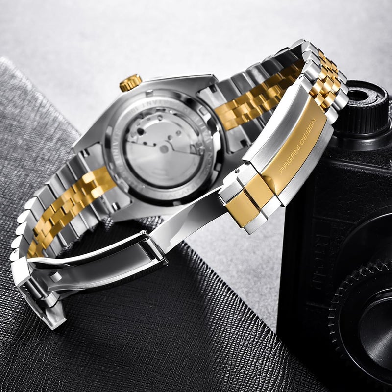 PAGANI DESIGN ساعة أوتوماتيكية للرجال من باجاني ديزاين بحركة يابانية، علبة من الفولاذ المقاوم للصدأ، واجهة من الكريستال الياقوتي - PD 1645 (ذهبي أسود) - Image 4